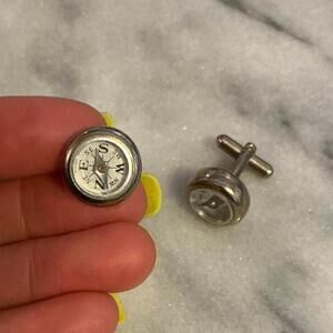 Unique Compass Design Men's Cufflinks Silver Tone